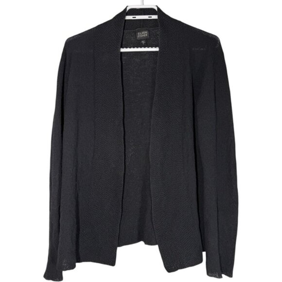 Eileen Fisher Black Open Front Italian Yarn Wool Cardigan size M - Picture 1 of 7